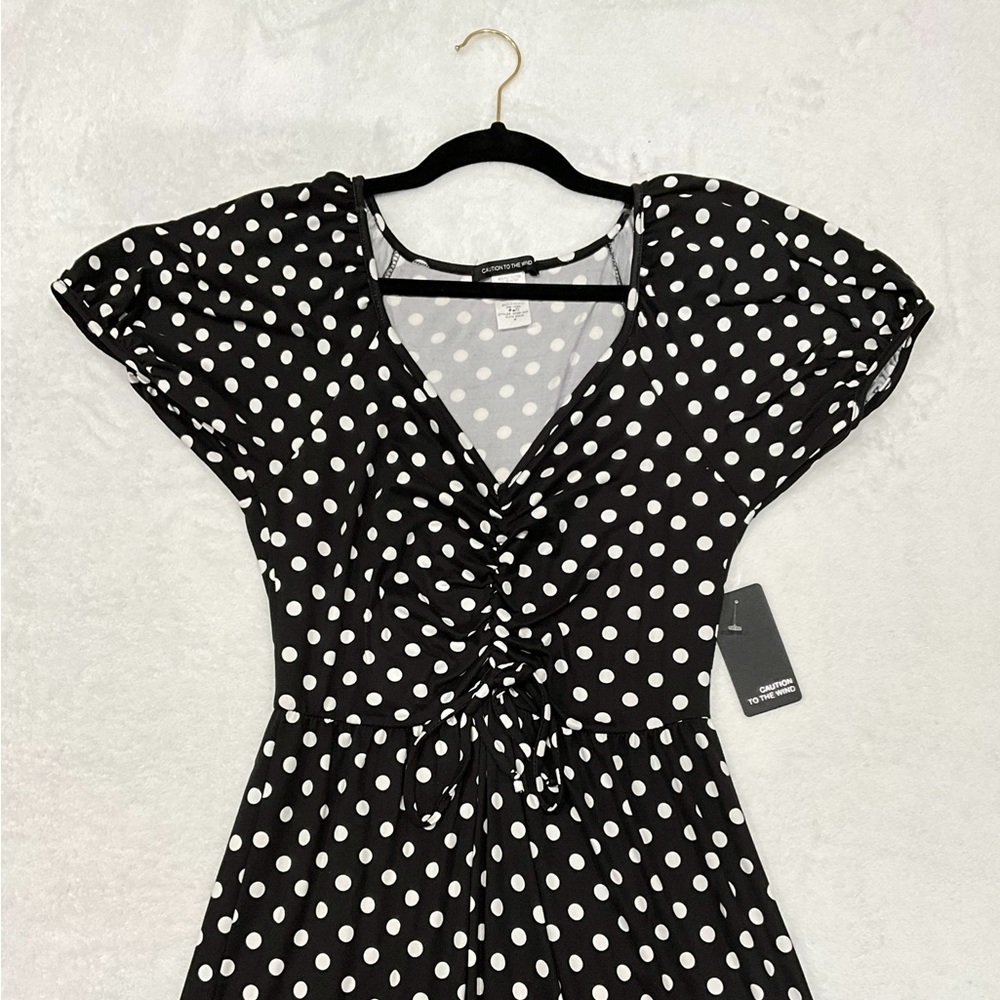 Ruched Maxi Polka Dot Dress